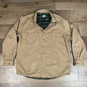 Cabelas Men’s Size Large Tall Classic Brown Flannel Lined Chore Barn Jacket Coat